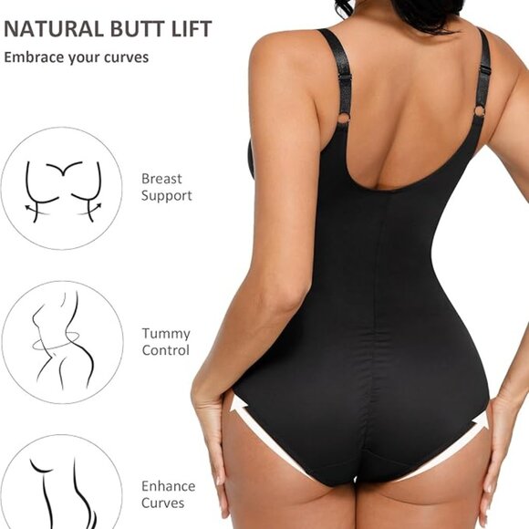 Women 3XL Deep V Neck Shapewear Bodysuit Black - Picture 2 of 9